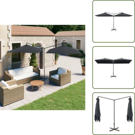 The Living Store Ombrellone Doppio con Palo in Acciaio Antracite 600x300 cm - Ombrellone da giardino