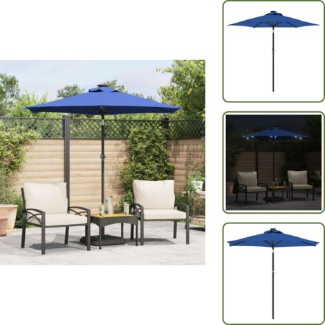 The Living Store Ombrellone Giardino con LED Palo Acciaio Azzurro 225x225x212 cm - Protezione dal sole