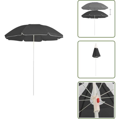 The Living Store Ombrellone Giardino con Palo in Acciaio Antracite 180 cm - Ombrellone in acciaio