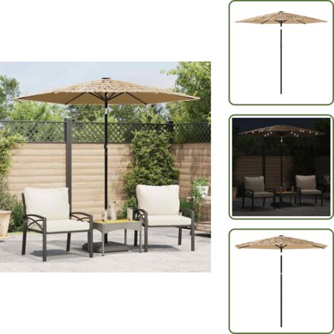 The Living Store Ombrellone Giardino LED e Palo in Acciaio Marrone 223x223x213cm - Ombrellone con luci LED