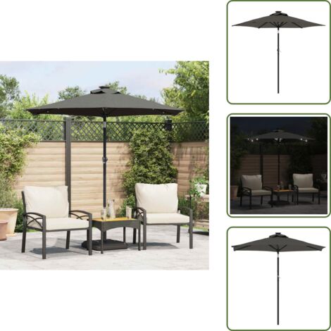 The Living Store Ombrellone Giardino LED Palo Acciaio Antracite 225x225x212 cm - Protezione dal sole