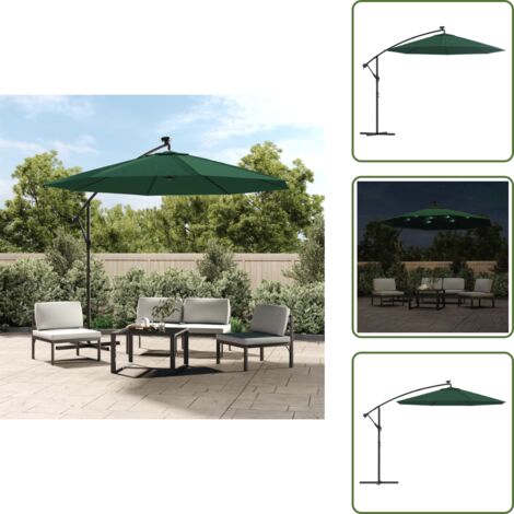 The Living Store Ombrellone Pensile con Luci LED 300 cm Verde Palo in Metallo - Illuminazione LED