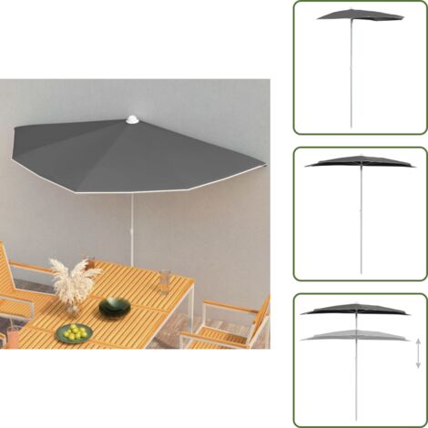 The Living Store Ombrellone Semicircolare con Palo 180x90 cm Antracite - Ombrellone semicircolare