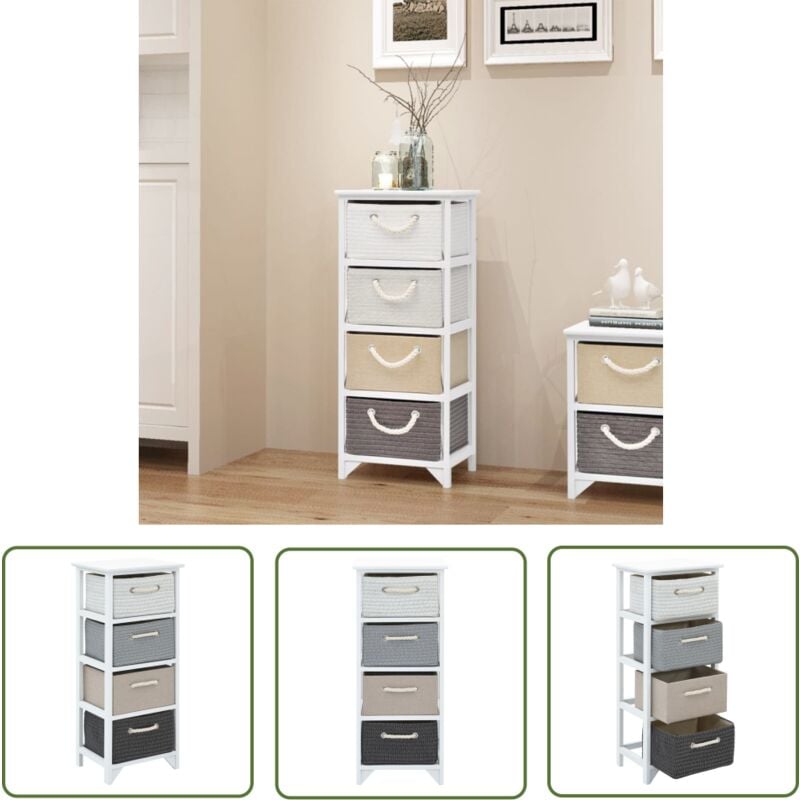 Armoire de rangement 4 tiroirs Bois - Meuble De Rangement - Armoire - Commode - Meuble Rustique - Armoire Blanche - The Living Store