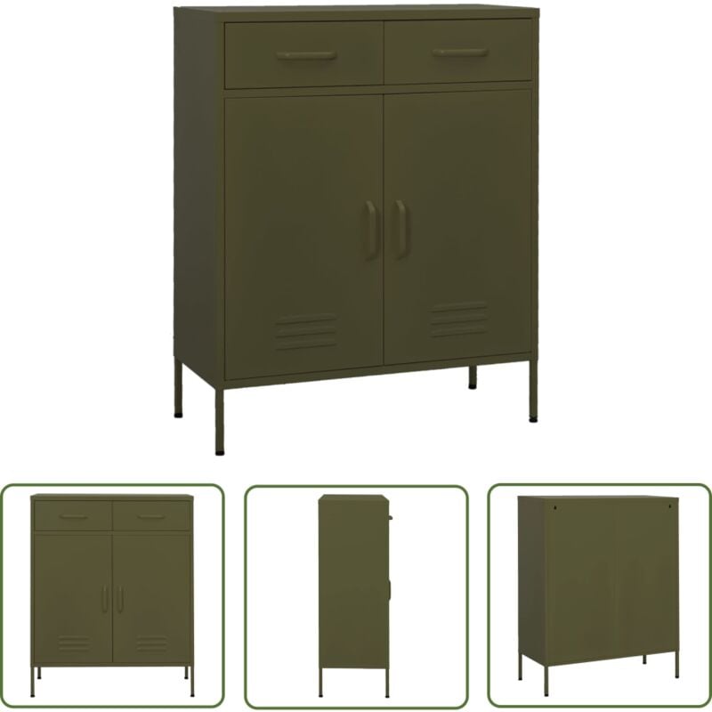 The Living Store - Armoire de rangement Vert olive 80x35x101,5 cm Acier - Meuble De Rangement - Armoire De Rangement - Armoire Métallique - Meuble