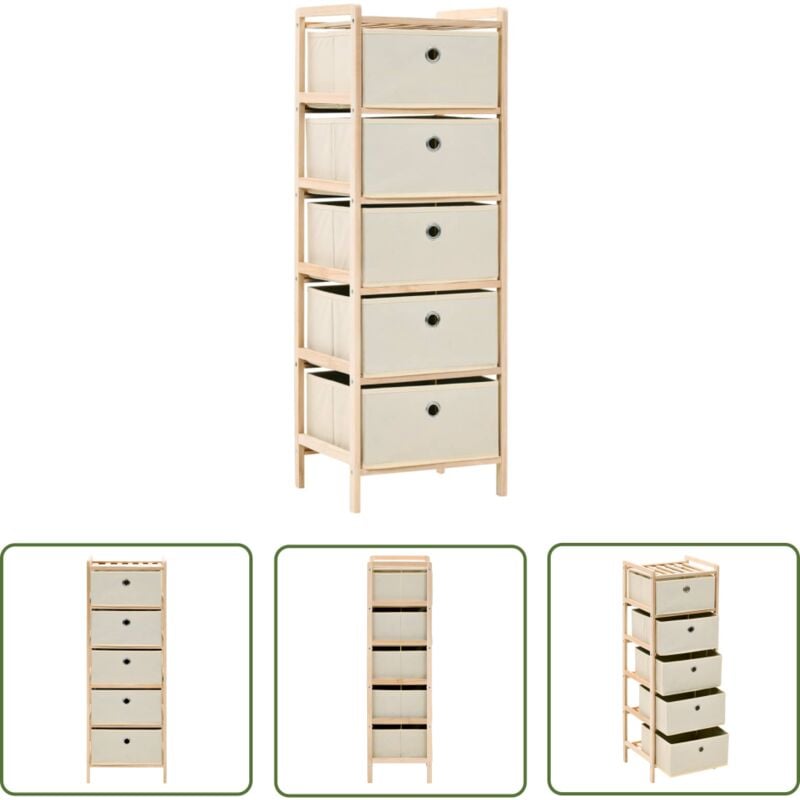 The Living Store - tagère de rangement 5 paniers tissu bois de cèdre beige - Étagère De Rangement - Meuble De Rangement - Bibliothèque - Commode
