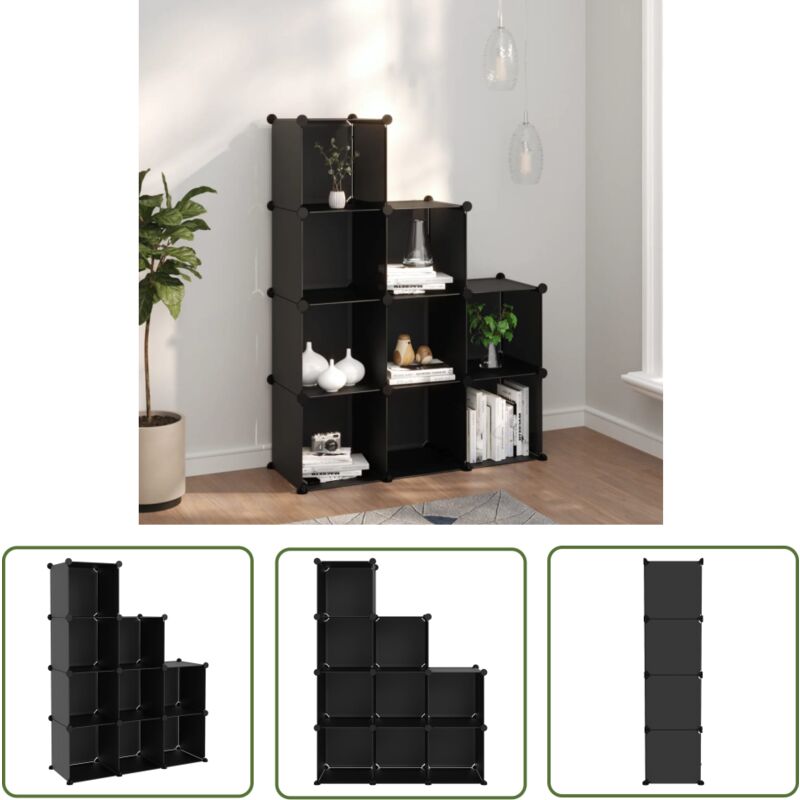 The Living Store - Cubes de rangement 9 pcs Noir pp - Cube De Rangement - Étagères Murales - Rangement Intérieur - Meuble Rangement - Organisateur De