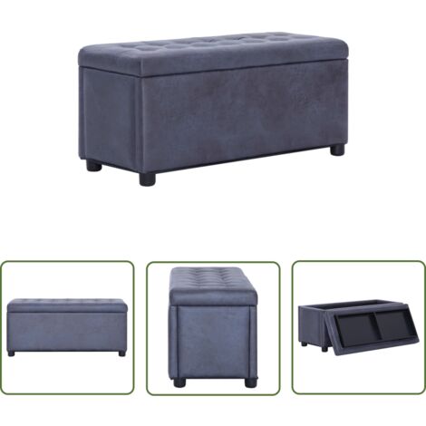 The Living Store Ottoman mit Stauraum 87,5 cm Grau Wildleder-Optik - Sitztruhe - Aufbewahrungsbox - Wohnzimmer Deko - Wildleder Optik - Grau
