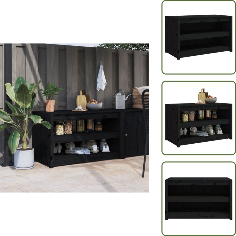 Vidaxl Outdoor-küchenschrank Schwarz 106x55x64 Cm Massivholz Kiefer - Küchenmöbel - Gartenmöbeln - Esszimmertisch - Holzmöbel - Outdoor Küche - The