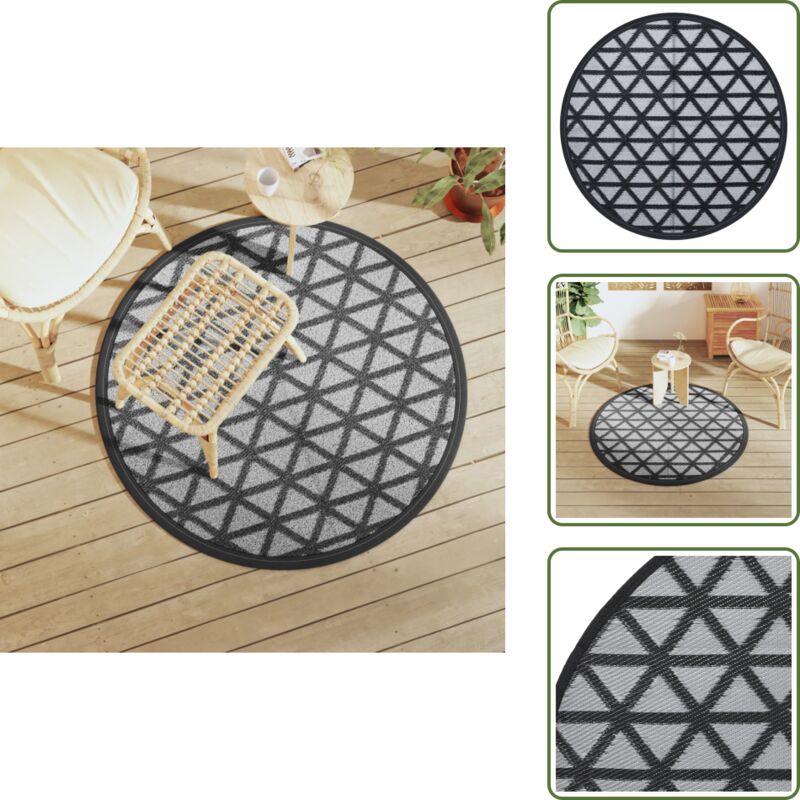 Vidaxl The Living Store - Outdoor-teppich Arakil Schwarz Ø120 Cm Pp - Gartenteppich - Außenbereich - Terrassenmöbel - Balkondekoration - Patio