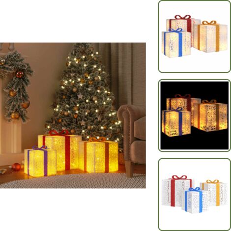 The Living Store Pacchi di Natale Illuminati 3 pz 64 LED Bianco Caldo - Decorazioni Natale