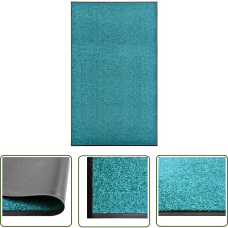 The Living Store Paillasson lavable Cyan 90x150 cm - Tapis D'entrée - Paillasson Extérieur - Paillasson Intérieur - Tapis Absorbant - Tapis Washable