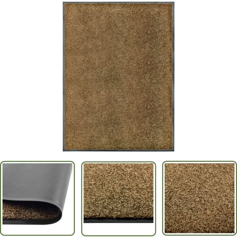 The Living Store Paillasson lavable Marron 90x120 cm - Tapis D'entrée - Paillasson Extérieur - Paillasson Intérieur - Tapis Absorbent - Tapis Washable