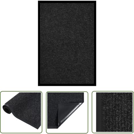 The Living Store Paillasson rayé Anthracite 80x120 cm - Tapis D'entrée - Paillasson Intérieur - Paillasson Extérieur - Antidérapant - Noir