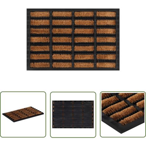 The Living Store Paillasson rectangulaire 40x60 cm caoutchouc et fibre de coco - Tapis D'entrée - Paillasson Extérieur - Paillasson Intérieur - Antidérapant - Caoutchouc