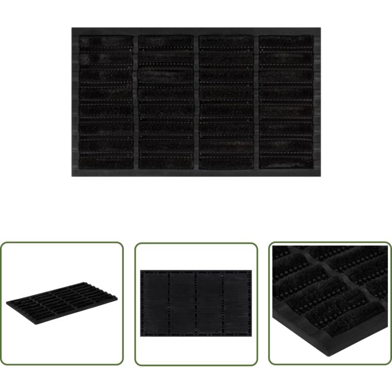 The Living Store - Paillasson rectangulaire 45x75 cm caoutchouc et fibre de coco - Tapis D'entrée - Paillasson Extérieur - Paillasson Intérieur