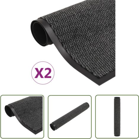 The Living Store Paillassons rectangulaires 2 pcs 120 x 180 cm Anthracite - Tapis D'entrée - Paillasson - Antidérapant - Intérieur - Extérieur