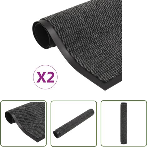 The Living Store Paillassons rectangulaires 2 pcs 40 x 60 cm Anthracite - Tapis D'entrée - Paillasson - Antidérapant - Intérieur - Anthracite