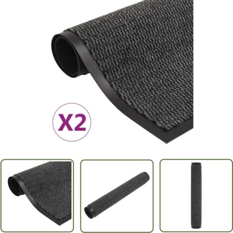 The Living Store Paillassons rectangulaires 2 pcs 60 x 90 cm Anthracite - Tapis D'entrée - Paillasson - Antidérapant - Intérieur - Anthracite