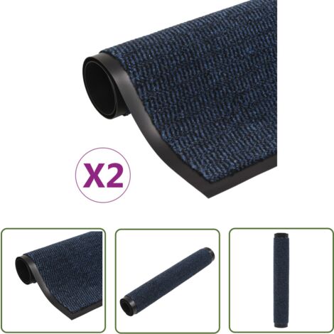 The Living Store Paillassons rectangulaires 2 pcs 90 x 150 cm Bleu - Tapis D'entrée - Paillasson - Tapis Absorbant - Tapis Extérieur - Nettoyage Sols