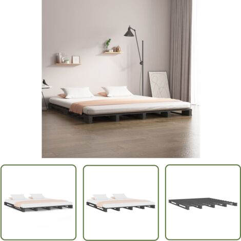 The Living Store Palettenbett Grau 120x200 cm Massivholz Kiefer - Palettenbett - Holzmöbel - Kiefernholz - Doppelbett - Landhaus Stil
