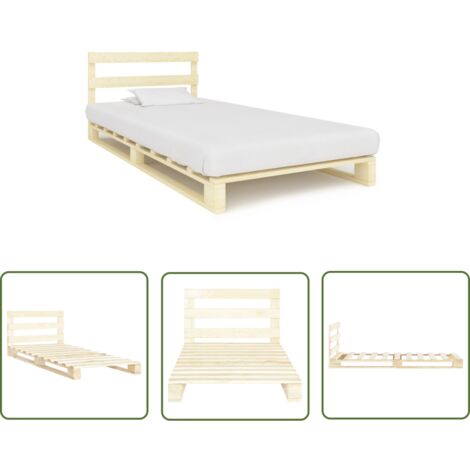 The Living Store Palettenbett Massivholz Kiefer 90×200 cm - Palettenbett - Holzkernbettrahmen - Kiefernbett - Lattenrost - Doppelbett