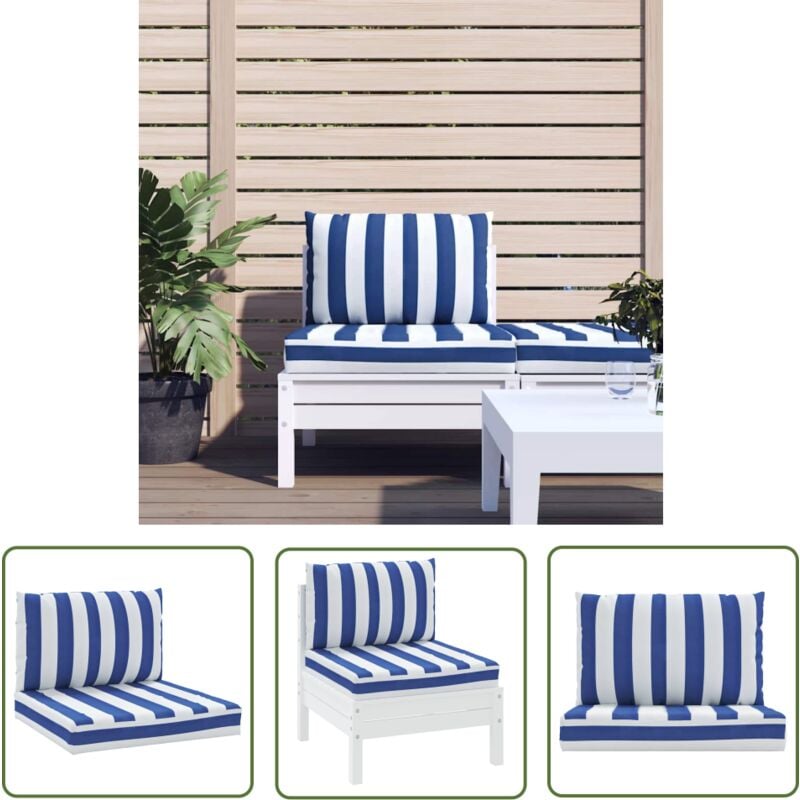 The Living Store - Coussins de palette lot de 2 rayures bleues/blanches - Coussin De Chaise - Coussin De Canapé - Coussin D'extérieur - Coussin