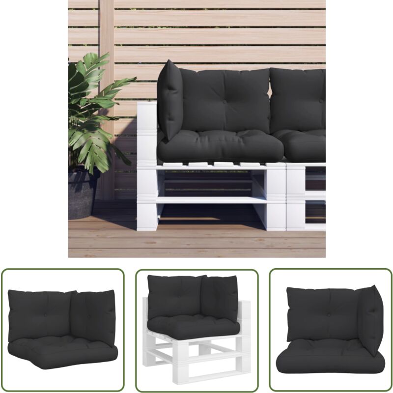 The Living Store Coussins de palette lot de 3 noir tissu - Coussin De Chaise - Coussin De Canapé - Coussin D'extérieur - Coussin Décoratif - Coussin