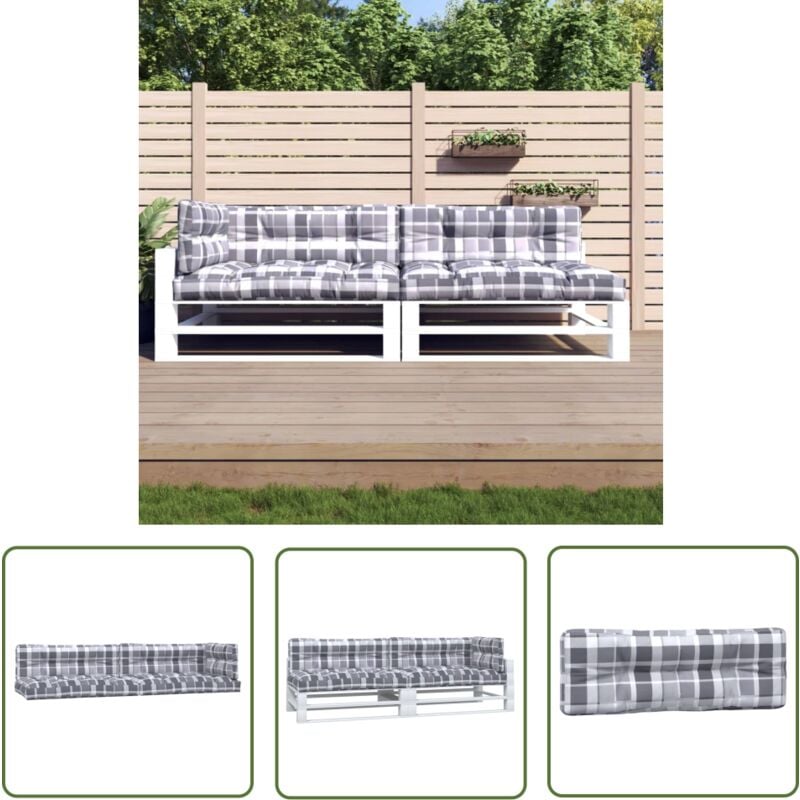 The Living Store - Coussins de palette lot de 5 motif à carreaux gris tissu - Coussins Exterieurs - Coussins Patio - Cushions Décoratifs - Mobilier