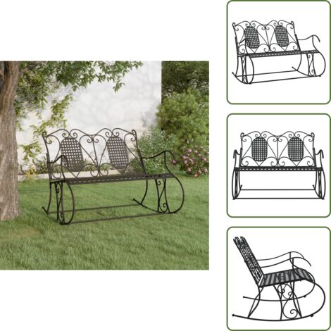 The Living Store Panca a Dondolo a 2 Posti 113 cm Nera in Acciaio - Panca da giardino