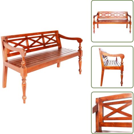 The Living Store Panca Batavia 123 cm in Legno Massello di Mogano Marrone Scuro - Panca da interno