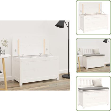 The Living Store Panca Bianca 80x41x77 cm in Legno Massello di Pino - Scarpiera in legno
