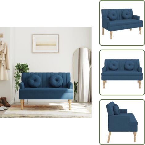 The Living Store Panca con Cuscini Blu 113x64,5x75,5 cm in Tessuto - Seduta comoda