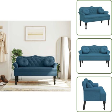 The Living Store Panca con Cuscini Blu 120,5x65x75 cm in Velluto - Seduta comoda