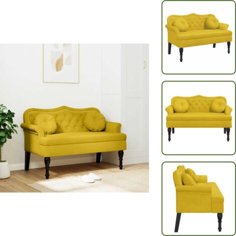 The Living Store Panca con Cuscini Gialla 120,5x65x75 cm in Velluto - Seduta comoda