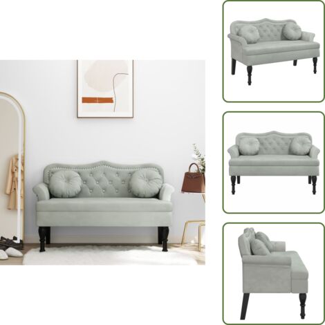 The Living Store Panca con Cuscini Grigio Chiaro 120,5x65x75 cm Velluto - Seduta comoda
