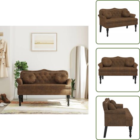 The Living Store Panca con Cuscini Marrone 120,5x65x75 cm Similpelle Scamosciata - Seduta comoda