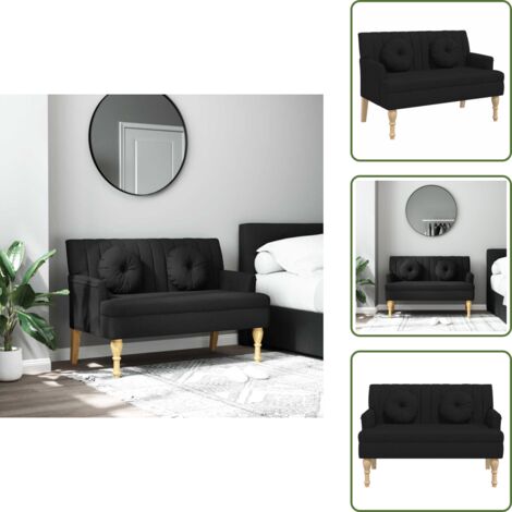 The Living Store Panca con Cuscini Nera 113x64,5x75,5 cm in Tessuto - Seduta comoda