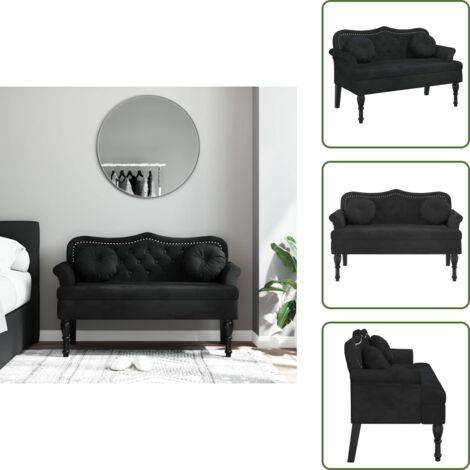 The Living Store Panca con Cuscini Nera 120,5x65x75 cm Velluto - Seduta comoda