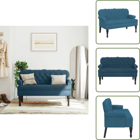 The Living Store Panca con Schienale Blu 119,5x64,5x75 cm in Velluto - Seduta in velluto