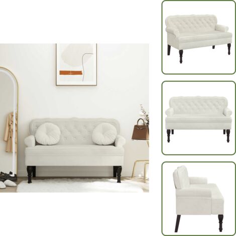 The Living Store Panca con Schienale Crema 119,5x64,5x75 cm in Velluto - Seduta in velluto