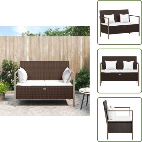 The Living Store Panca da Giardino a 2 Posti con Cuscini in Polyrattan Marrone - Seduta da esterno