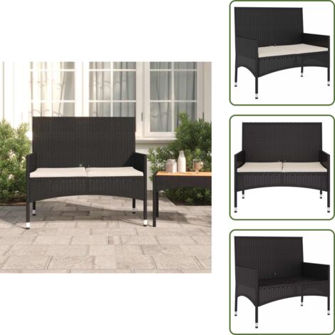 The Living Store Panca da Giardino a 2 Posti con Cuscini in Polyrattan Nero - Panca da terrazza