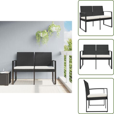 The Living Store Panca da Giardino a 2 Posti con Cuscini in Rattan PP Nero - Seduta esterna