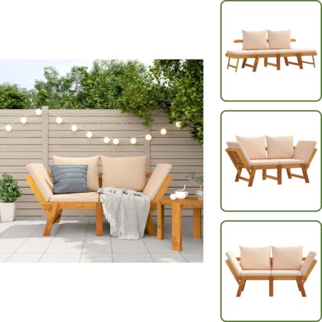The Living Store Panca da Giardino con Cuscini 2-in-1 in Legno di Acacia - Divano letto