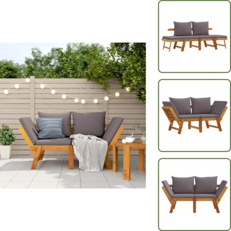 The Living Store Panca da Giardino con Cuscini 2-in-1 in Legno di Acacia - Divano letto