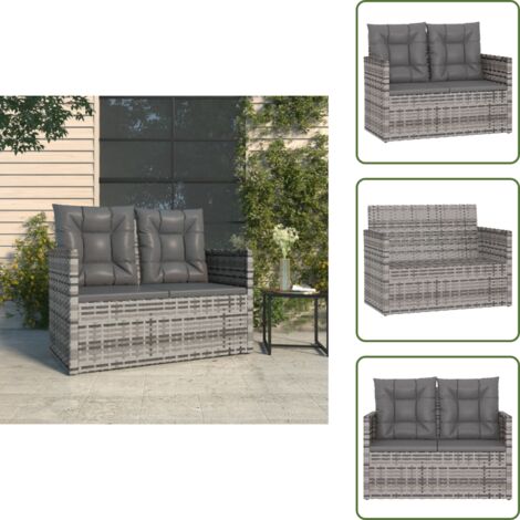 The Living Store Panca da Giardino con Cuscini Grigia 105 cm in Polyrattan - Cuscini da seduta