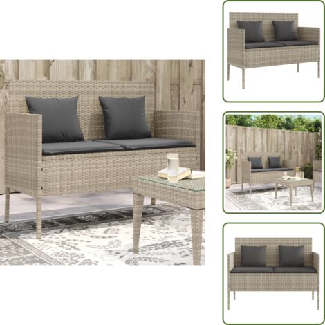 The Living Store Panca da Giardino con Cuscini Grigio Chiaro in Polyrattan - Cuscino da giardino