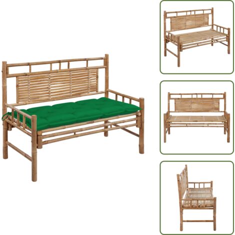 The Living Store Panca da Giardino con Cuscino 120 cm in Bambù - Cuscino da giardino