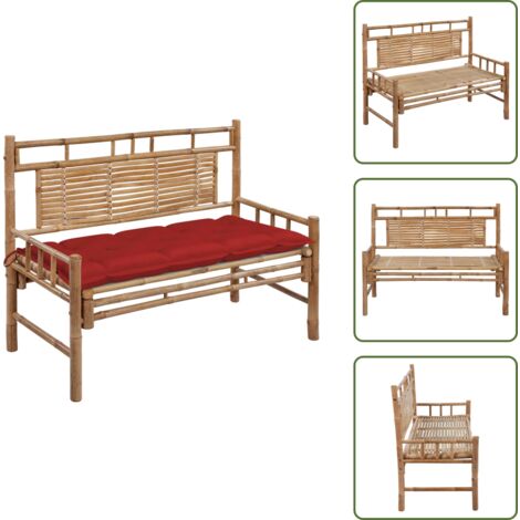 The Living Store Panca da Giardino con Cuscino 120 cm in Bambù - Cuscino impermeabile